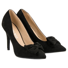 Laura Mode Tacones de ante con lazo negro 6