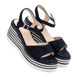 Vinceza Sandalias de cuña cómodas azul azul marino 2