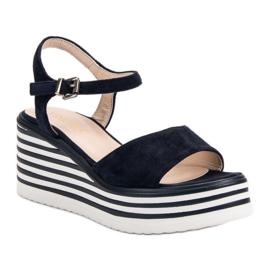 Vinceza Sandalias de cuña cómodas azul azul marino 5