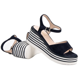 Vinceza Sandalias de cuña cómodas azul azul marino 8