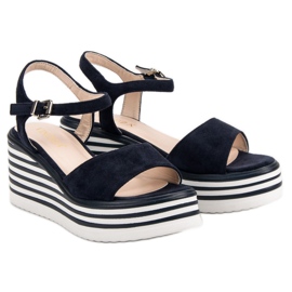 Vinceza Sandalias de cuña cómodas azul azul marino 1