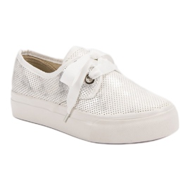 Kylie Zapatillas atadas con una cinta blanco gris 2