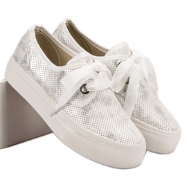 Kylie Zapatillas atadas con una cinta blanco gris 5