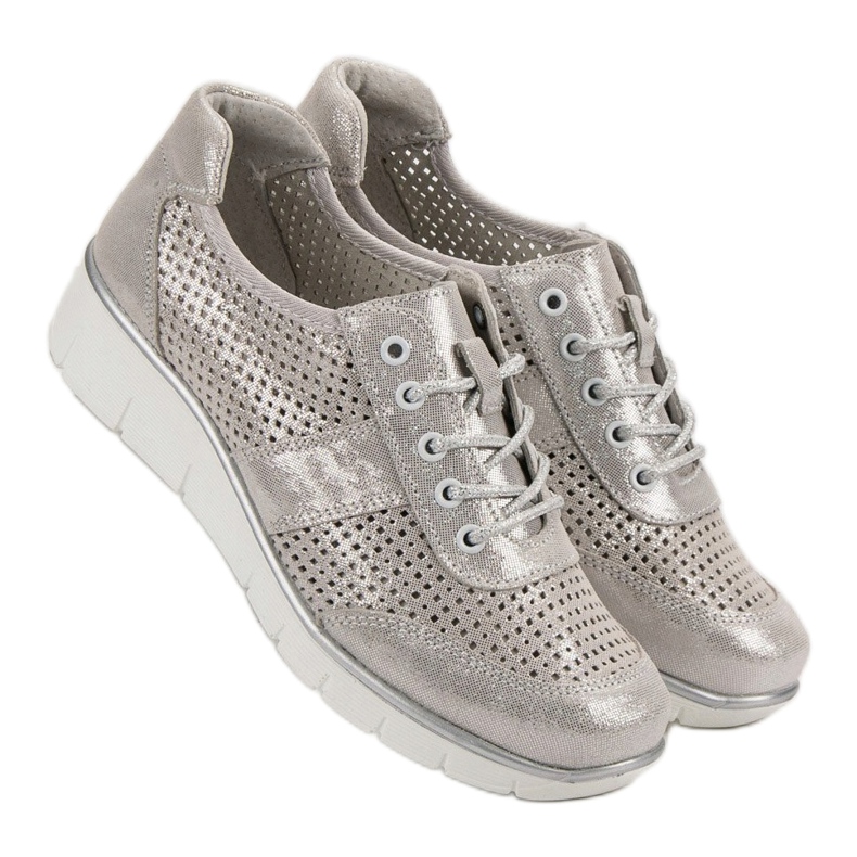 Filippo Zapatos de piel calada gris 2