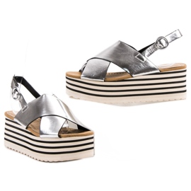 Corina Sandalias de cuña plateadas gris 6