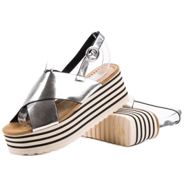Corina Sandalias de cuña plateadas gris 5