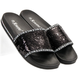Seastar Pantuflas de lentejuelas negro 7
