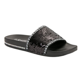 Seastar Pantuflas de lentejuelas negro 4