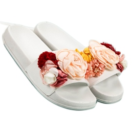 SHELOVET Pantuflas Blancas Con Flores blanco 3