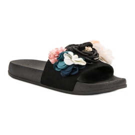 SHELOVET Pantuflas Negras Con Flores negro 4