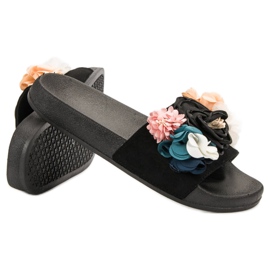 SHELOVET Pantuflas Negras Con Flores negro 6