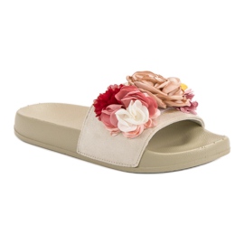 SHELOVET Pantuflas Beige Con Flores 4