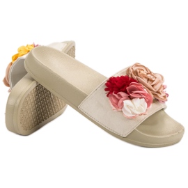 SHELOVET Pantuflas Beige Con Flores 6