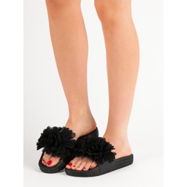 Seastar Pantuflas Negras Con Flores negro 1 Seastar Pantuflas Negras Con Flores negro 1