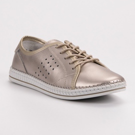 Kylie Zapatos de piel con cordones dorado 5