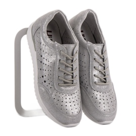 Kylie Zapatos de cuero plateados gris 1