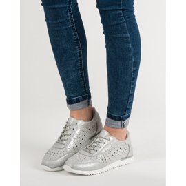 Kylie Zapatos de cuero plateados gris 6
