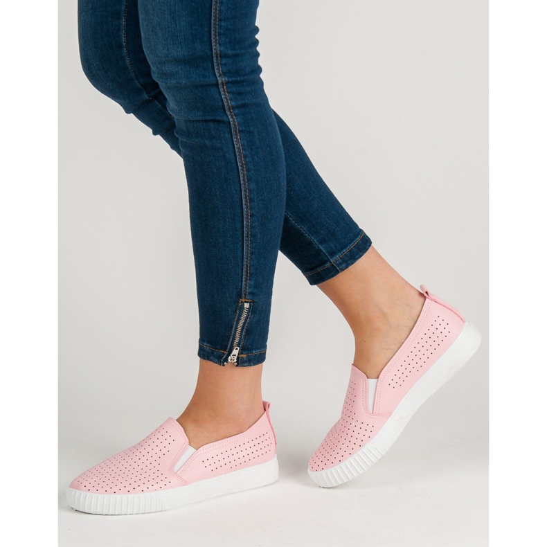 SHELOVET Slipons calados rosa 1