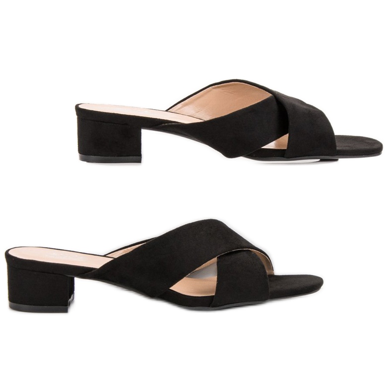 Small Swan Pantuflas de gamuza elegantes negro 1