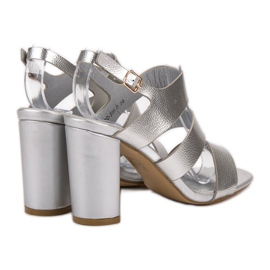 SHELOVET Sandalias de plata en una barra gris 6
