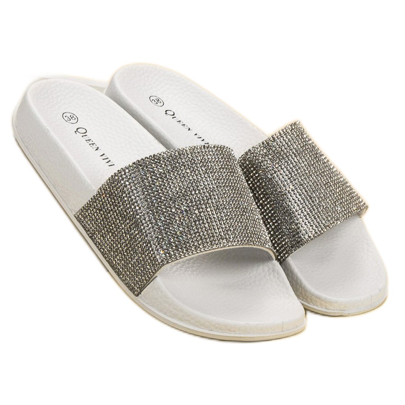 Queen Vivi Pantuflas con Cristales blanco 1 Queen Vivi Pantuflas con Cristales blanco 1