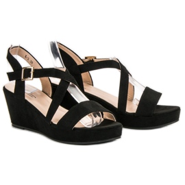 Sandalias de cuña de ante negro 1
