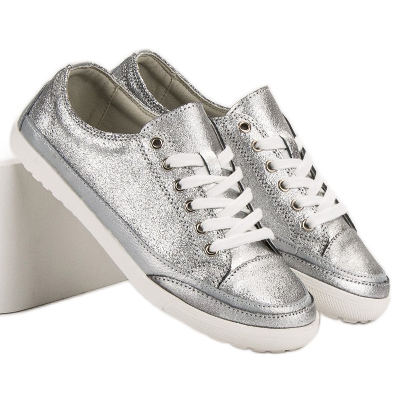 Filippo Zapatillas de cuero plateadas gris 1