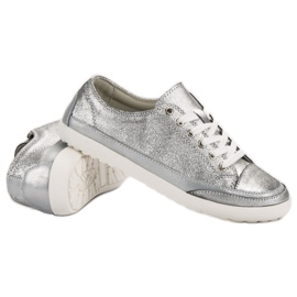 Filippo Zapatillas de cuero plateadas gris 4
