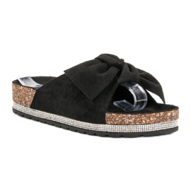 Anesia Paris Pantuflas de Ante con Cristales negro 3