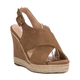 Anesia Paris Sandalias de cuña de ante marrón 1