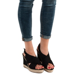 Anesia Paris Sandalias de cuña de ante negro 3