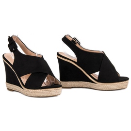 Anesia Paris Sandalias de cuña de ante negro 2