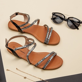 L. Lux. Shoes Sandalias Planas Con Circonita negro 2