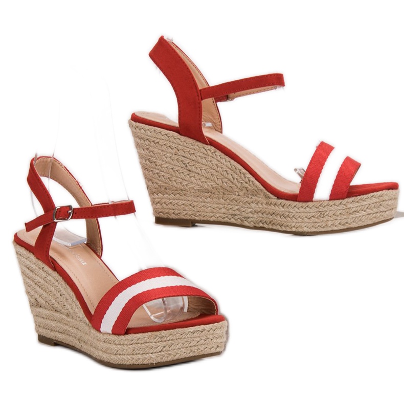 Primavera Sandalias de cuña casual rojo 2