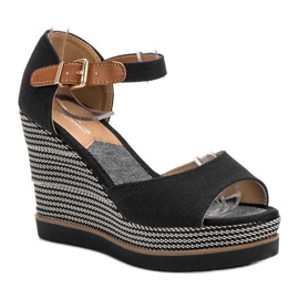 Primavera Sandalias de cuña negro 4