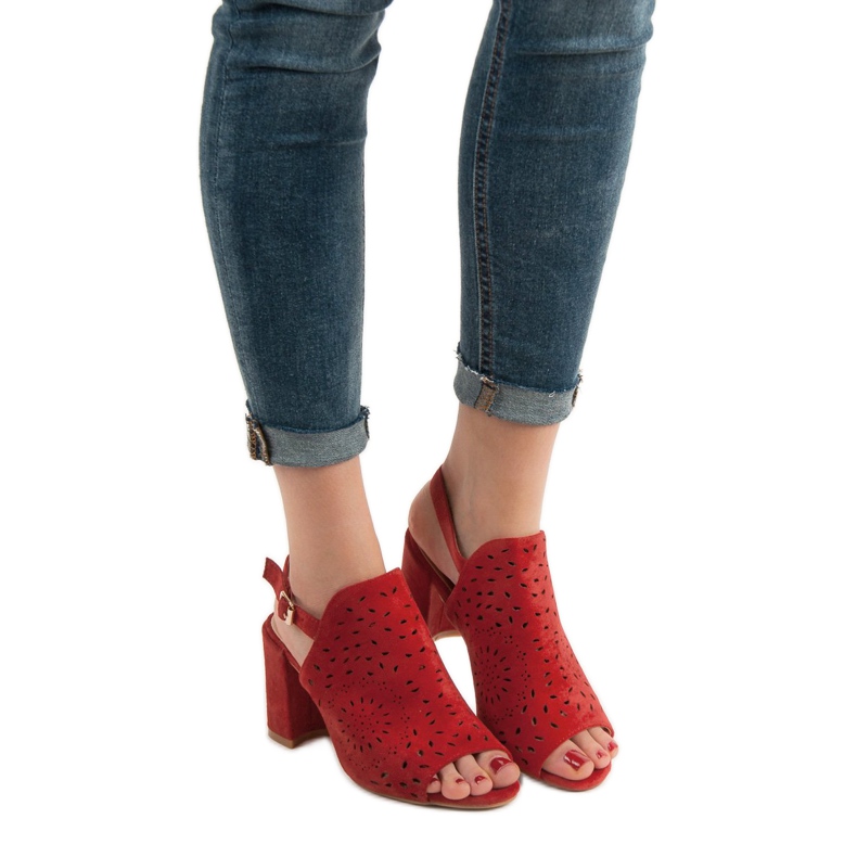 SHELOVET Sandalias caladas en tacones altos rojo 2