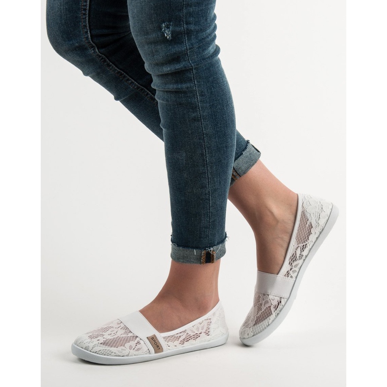 SHELOVET Bailarinas de encaje blanco 2