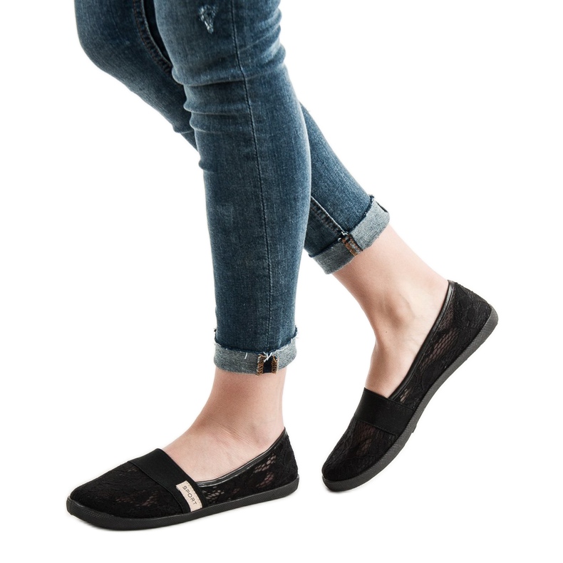 SHELOVET Bailarinas de encaje negro 1