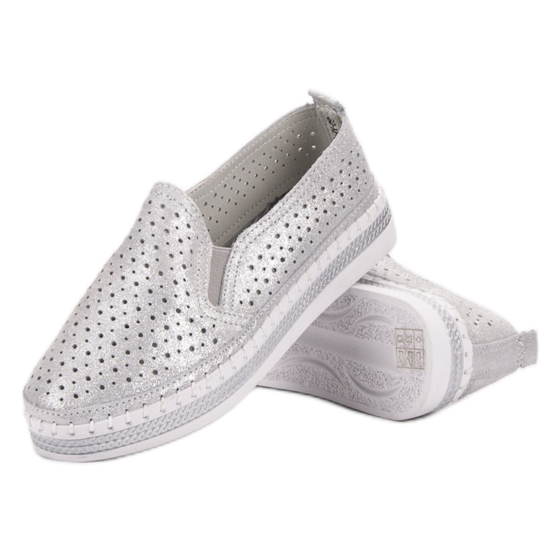 Goodin Slipons de cuero plateados gris 2