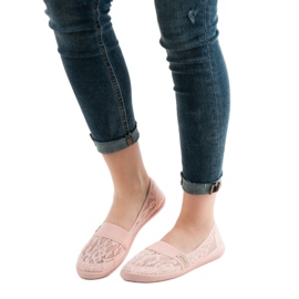 SHELOVET Bailarinas de encaje rosa 1