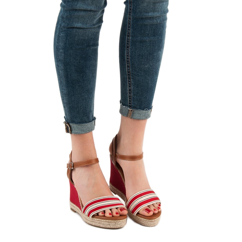 Primavera Sandalias de cuña casual rojo 2