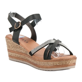 SHELOVET Sandalias ligeras con tacón de cuña negro 3
