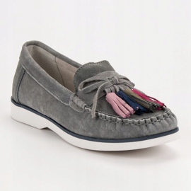 Filippo Mocasines de piel con flecos gris 1