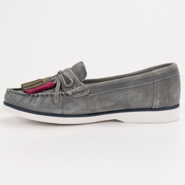 Filippo Mocasines de piel con flecos gris 2