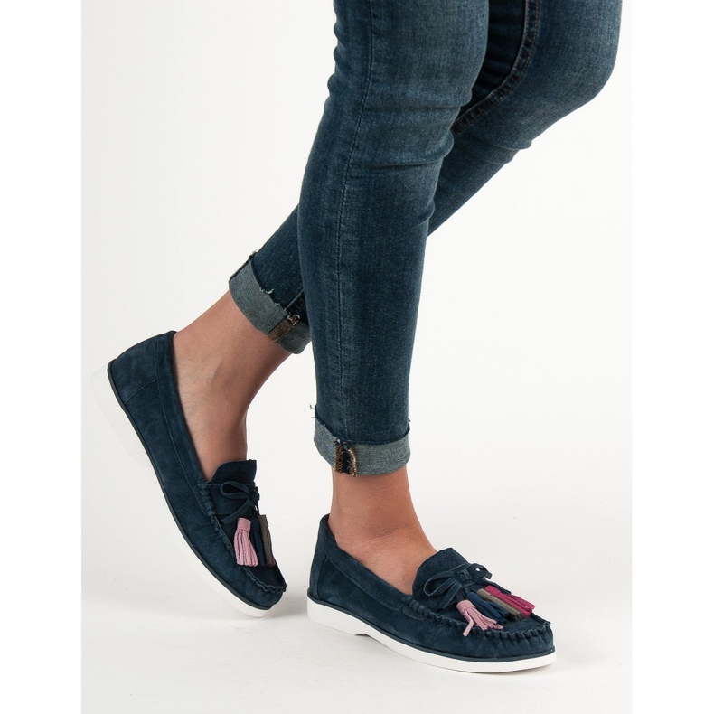 Filippo Mocasines de piel con flecos azul 1