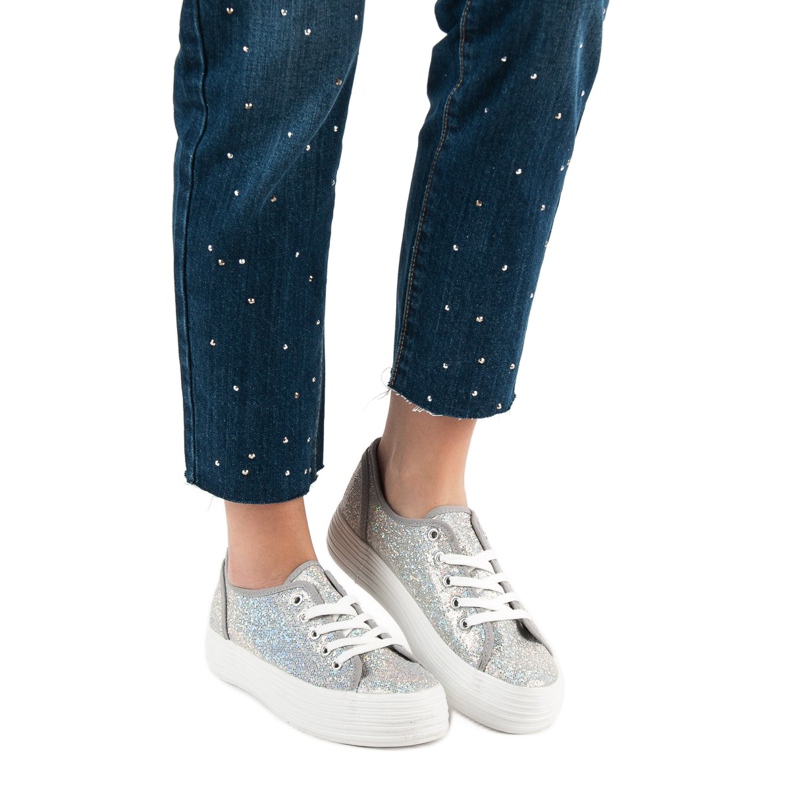 SHELOVET Zapatillas con purpurina gris 1