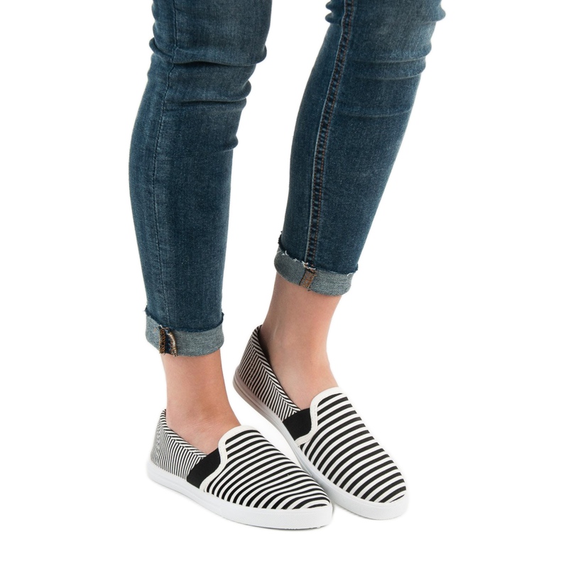 SHELOVET Slipons a rayas blanco negro 2