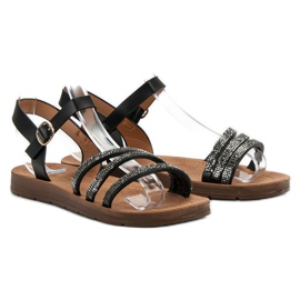 Camo Sandalias Planas Con Circonita negro 1