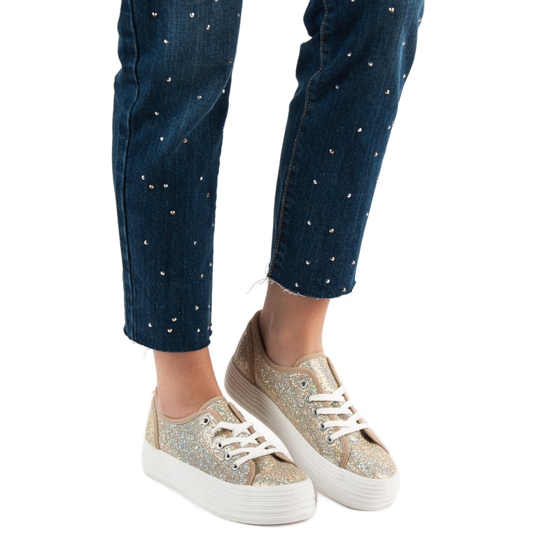 SHELOVET Zapatillas con purpurina amarillo 2