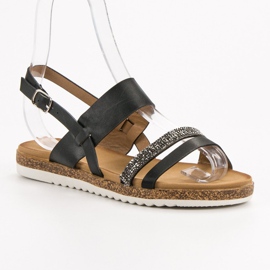 SHELOVET Sandalias Con Circonita negro 4